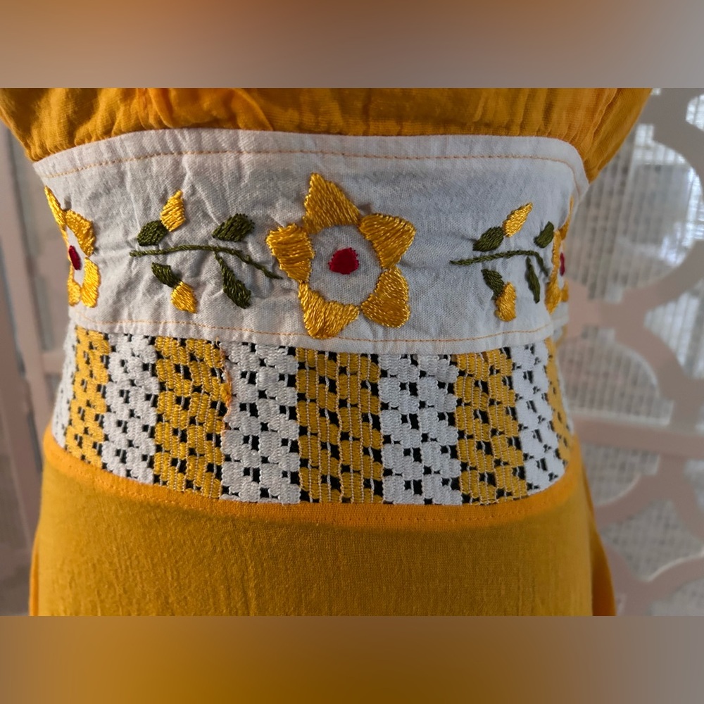 EMBROIDERED SMALL Orange Gold Halter Dress  Floral Boho Cottage Core - Picture 12 of 14